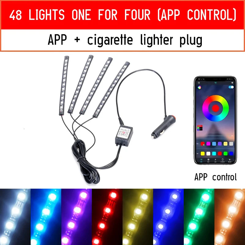 Luces LED RGB para Interior de Vehículo con Control por App y Música