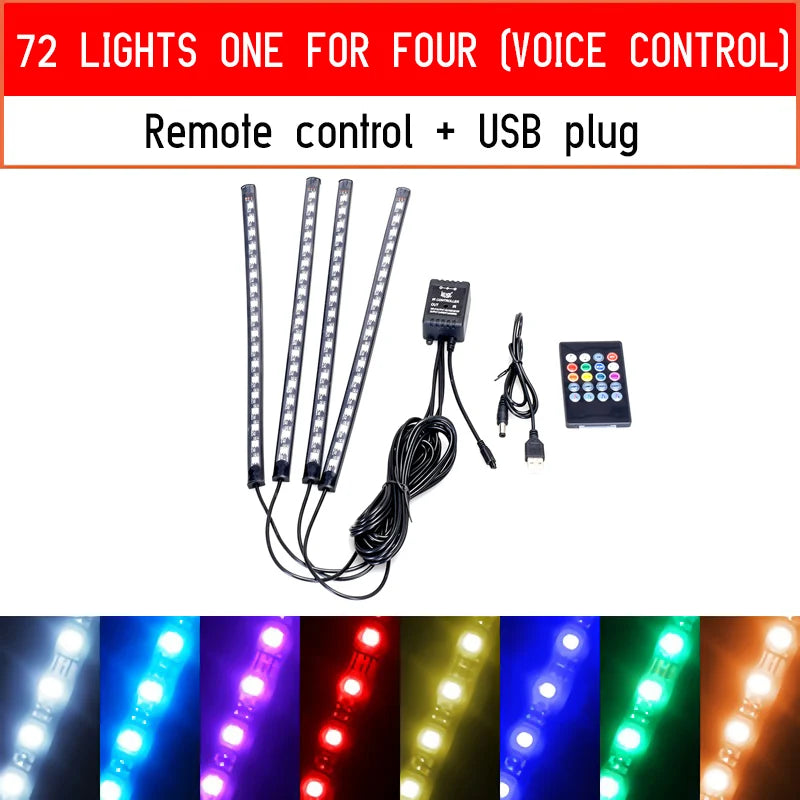 Luces LED RGB para Interior de Vehículo con Control por App y Música