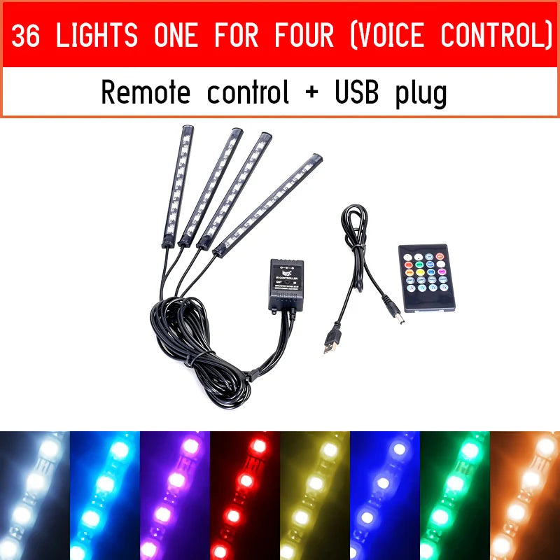 Luces LED RGB para Interior de Vehículo con Control por App y Música