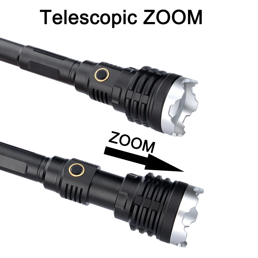Linterna Táctica XHP160 16 Núcleos 50W con Zoom y Carga USB