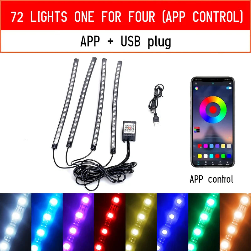 Luces LED RGB para Interior de Vehículo con Control por App y Música