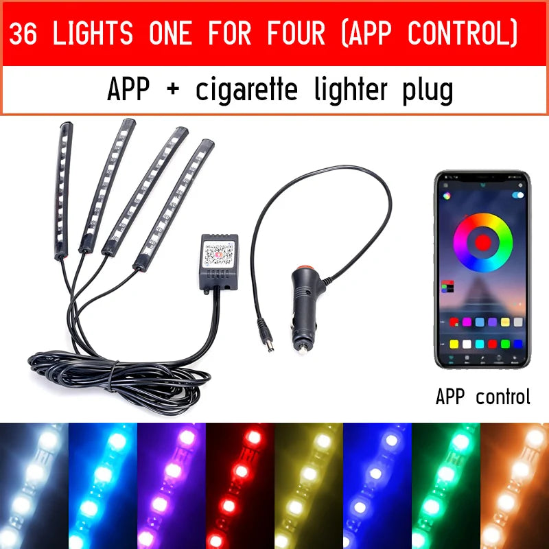 Luces LED RGB para Interior de Vehículo con Control por App y Música