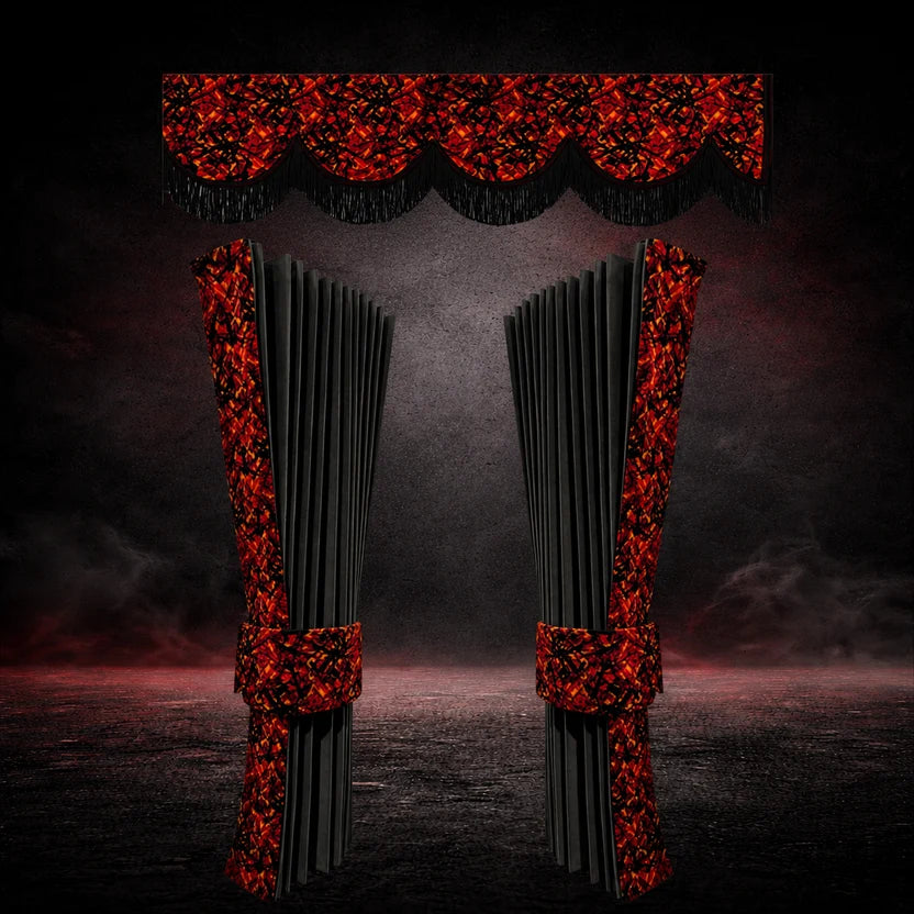 Juego de Cortinas de Cabina con Faldilla – Diseño Rojo y Negro