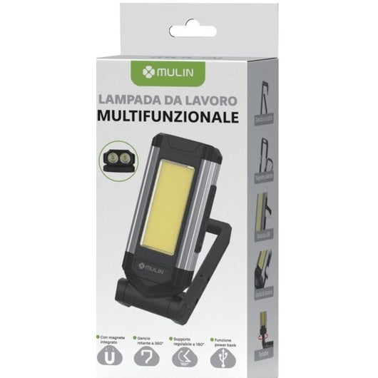 Lámpara de Trabajo LED Multifunción Recargable con Imán y Gancho Giratorio 360°