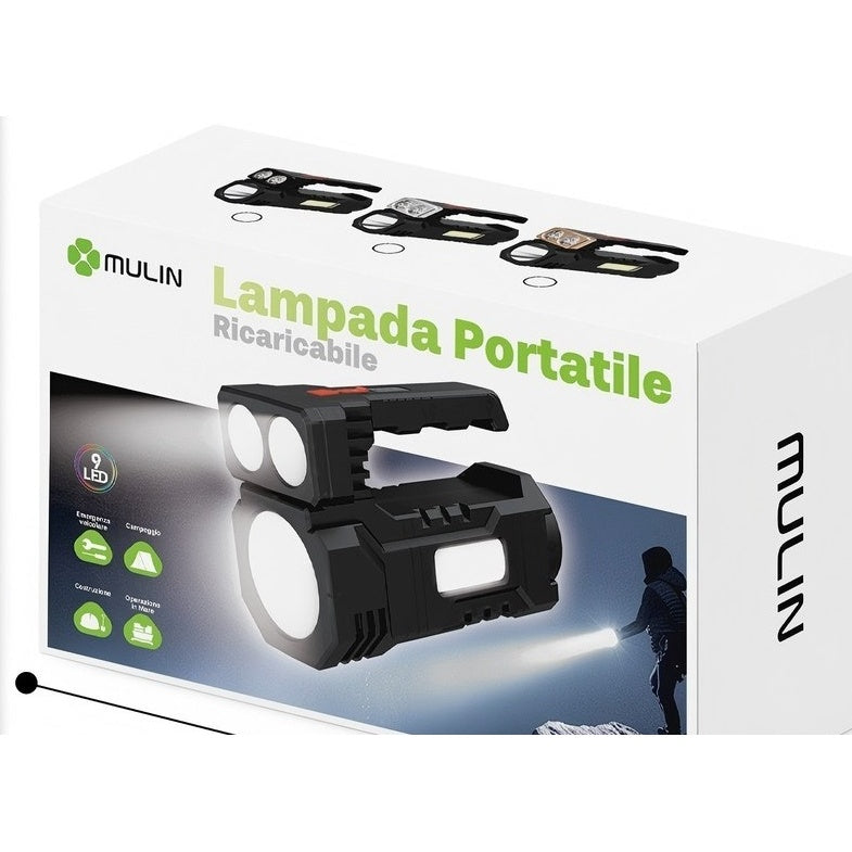 Linterna Portátil Recargable 2 en 1 con 9+20 LED, 5+2 Modos y Power Bank